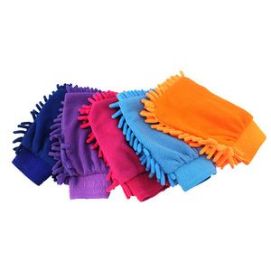 Guantes de Lavado de Autos de Chenilla de Alta Densidad de una Sola Cara Color Naranja para Limpieza Automotriz - Product Image 3