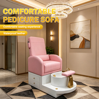 Fauteuil de pédicure électrique inclinable rose de luxe moderne pour salon de beauté, avec pompe de vidange et bain à remous pour manucure et massage des pieds
