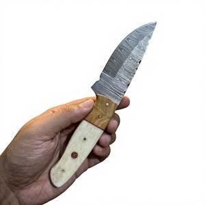 Couteau à lame fixe DIY en acier Damas, pointe tombante, bord droit, manche en bois Pakka bleu pour la chasse, le camping et la survie - Product Image 2