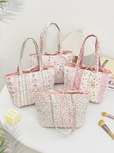 Bolsa de Mano Tipo Tote con Lazo de Algodón, Nueva, al por Mayor, Linda Bolsa de Hombro Acolchada con Flores para Viajes y Compras, Regalo para Mamás - Product Image 5