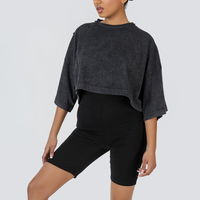 T-shirt court en coton ample personnalisé t-shirt court surdimensionné pour les femmes t-shirt lavé à l'acide haut court