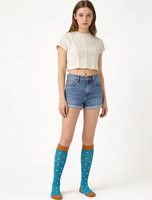 Chaussettes de compression pour femmes et hommes, bas de compression à pois bleu sarcelle, hauteur genou, pour la course, le sport et les voyages