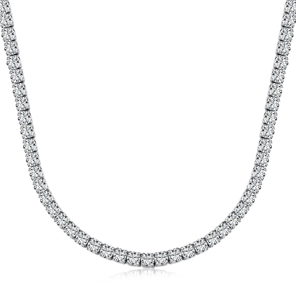 Dylam nouveauté collier de tennis luxueux plaqué rhodium 4.0mm rond 5A zircon cubique chaîne de tennis étincelante pour les femmes
