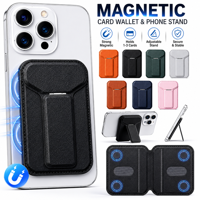 RFID Blocking Universal Magnetic Card Holder for iPhone Samsung Xiaomi MagSafe Wallet Stand Adjustable Hinge Phone Stand