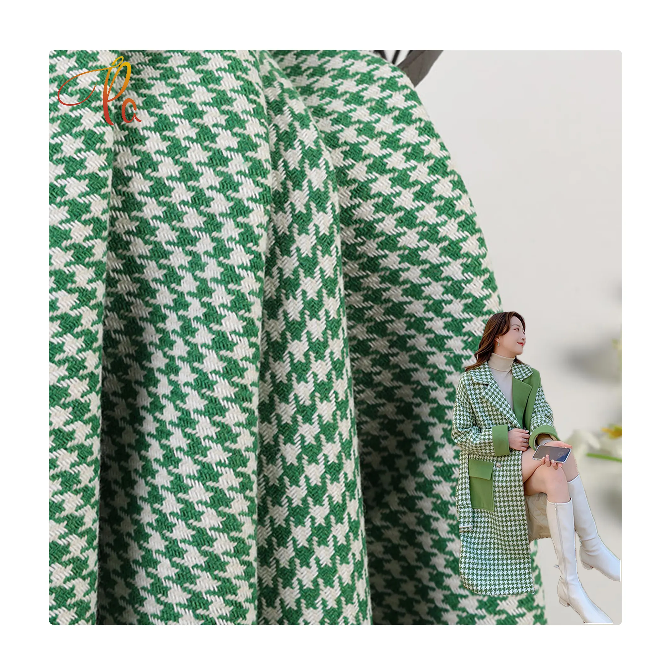 No Moq Low Price Wholesale Stock Textile Fabric Polyester Women's Coat Woven Tweed Fabric