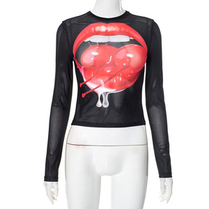 เสื้อครอปท็อปพิมพ์ลายเปิดหลังสำหรับฤดูใบไม้ร่วงและฤดูหนาว รุ่น Mes See  โชว์สะดือ - Product Image 6