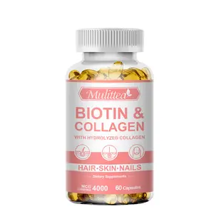 60 pieces Vegan Skin Health 4000 mcg Biotina Colágeno Softgel Cápsulas para Crescimento De Unhas De Cabelo
