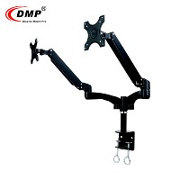 Support de moniteur de bureau VESA à double bras en alliage d'aluminium noir/argent GS352-D avec ressort à gaz et bras rotatif