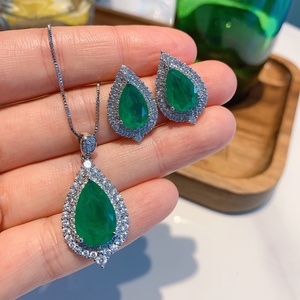 Delicate Eco-friendly Copper Teardrop Green Zircon Pendant <b>Earrings</b> Rings <b>Set</b> Water Drop Jewelry <b>Set</b> for Romantic Events - Product Image 3