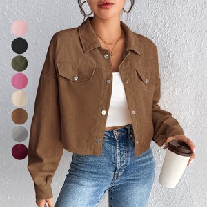 Nouvelle <span class=keywords><strong>Veste</strong></span> Courte en <span class=keywords><strong>Velours</strong></span> Côtelé à Col Polo pour <span class=keywords><strong>Femme</strong></span>, Collection Automne Hiver 2026, Style Western Chic, Épaules Tombantes, Manteau Décontracté, Vêtement d'Extérieur, Vente en Gros - Product Image 2