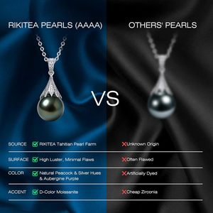 Collana di Perle Nere di Tahiti 9-13mm AAAA, Perla d'Acqua Salata con Ciondolo in Argento Sterling e Moissanite, Gioielli da Sposa per Donna - Product Image 5