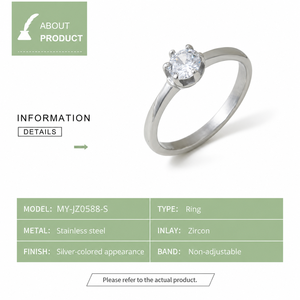 <b>Stainless</b> <b>Steel</b> <b>Ring</b> Round Solitaire Silver-colored appearance with Zircon - Product Image 3