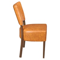 Chaise de salle à manger rembourrée en cuir PU beige sur mesure, pieds en bois massif, style moderne du milieu du siècle, chaise d'appoint pour restaurant, café, hôtel, bistrot