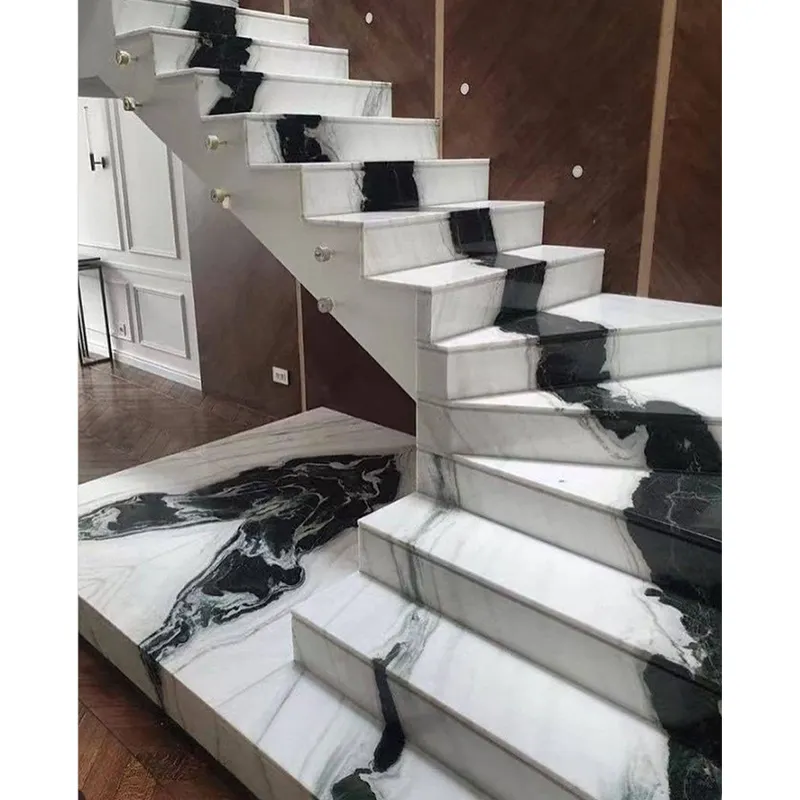 Cheap Customised Panda White Marble Stair White Marble Bookmatch Slab Wall Shower Flooring