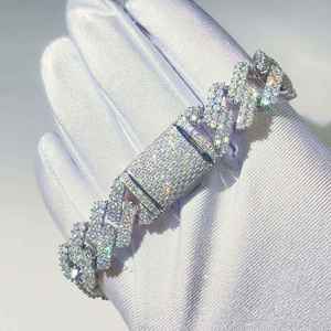 Moissanite Iced Cuban Link Bracelet 925 Sterling Silver Plated Round Cut Hip Hop Style Trendy Chain Jewelry Gift <b>for</b> <b>Men</b> Women - Product Image 3