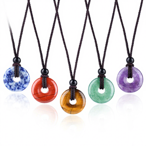 Nuovo Ciondolo Cinese Antico in Agata Naturale Intagliata Rotonda da 20mm con Cristallo di Rame, Collana con Fibbia Portafortuna - Product Image 1