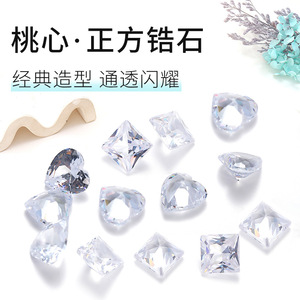 Pierres synthétiques carrées en zircon, 6, 8, 10 mm, à dos plat, strass pour ongles, blanc transparent, à angle droit - Product Image 5