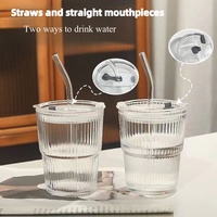YEKEA Tasse de voyage en verre 400 ml, résistante à la chaleur, avec manchon en cuir, style américain, cadeau de rentrée scolaire, couvercle, paille, coton perlé