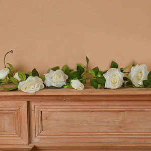 <b>Artificial</b> <b>White</b> <b>Rose</b> Vine Wreath Silk Flower Hanging Decor Indoor Wedding Arch Home Decoration - Product Image 4