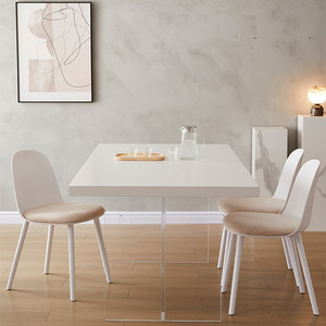 Modern Minimalist <b>White</b> Rectangular Dining <b>Table</b> Acrylic Legs Stable Design For <b>Small</b> Homes And Apartments - Product Image 2