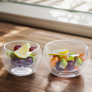 Tazón de vidrio de doble pared transparente de borosilicato alto resistente al calor, tazón de yogur para ensalada de frutas para el hogar, <span class=keywords><strong>restaurante</strong></span>, Bar - Product Image 3