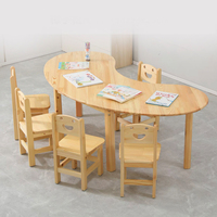 Table en bois massif en forme de croissant, simple et idéale pour l'éducation précoce, la lecture, l'artisanat et la peinture