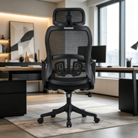 Chaise de bureau ergonomique traditionnelle pour cadre, réglable en hauteur, dossier haut en maille, accoudoirs fixes, idéale pour l'école, l'hôpital ou l'atelier