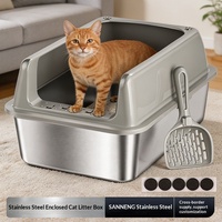 Bac à litière pour chat entièrement fermé en acier inoxydable, pliable, avec entrée par le haut, amovible, extra-large, épaissi et anti-éclaboussures