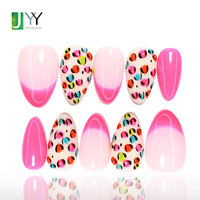 Vente en gros de faux ongles en gel faits main de haute qualité, courts, en forme d'amande, en acrylique, avec design personnalisé, rose vif