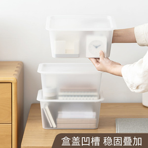 Desktop Storage Box Plastic With Lid Stackable <b>Rectangle</b> Frosted White Organizers - Product Image 3