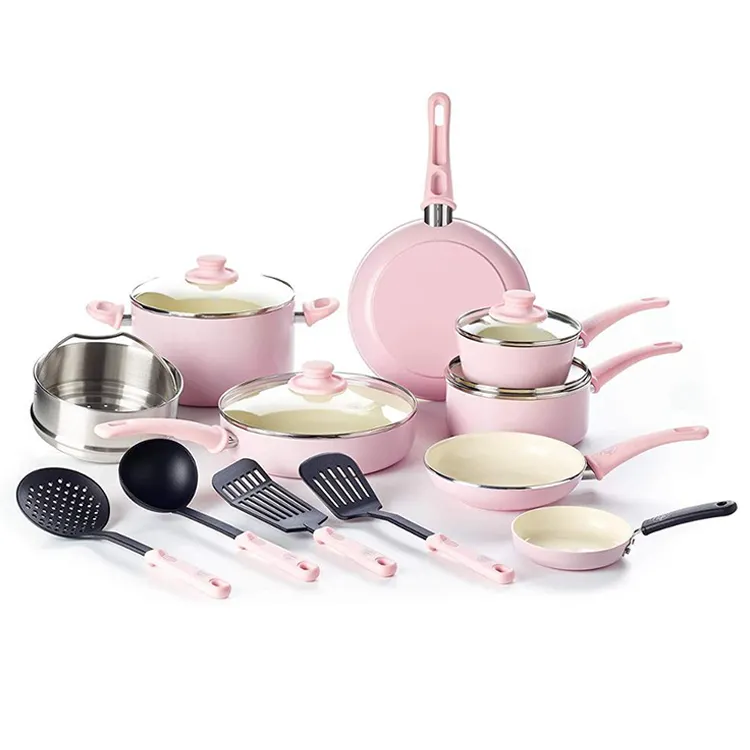 Valentine'S-Juego de utensilios de cocina de aluminio, agarre suave, 16 piezas, rosa, Popular