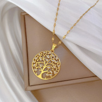 Collier en acier inoxydable plaqué or 18 carats avec zircon, motif arbre de vie, étanche, vente en gros