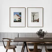 아트 페인팅 푸른 하늘 흰색 호스 큰 나무 추상 캔버스 그림 포스터 및 인쇄 홈 거실 벽 장식 그림