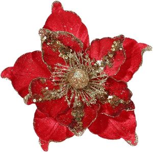 2025 adornos de decoración de árbol de Navidad rojo flor Artificial Flor de Pascua dorada brillo flores de Navidad - Product Image 2