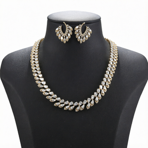 Conjunto de Joyería Nupcial Africana, Collar y Aretes de Zirconia, Latón con Baño de Rodio, Accesorios para Vestido de Novia para Mujer - Product Image 1