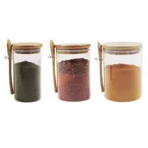 200ml 250ml 500ml 5oz 8oz round small kitchen canister air tight spice jars with spoon