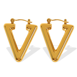 Pendientes geométricos de aleación de zinc con forma de triángulo invertido, color plateado y dorado, para fiesta, moda, para mujer, EH166 - Product Image 5