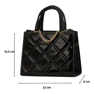 Bolso Bandolera Fana Nika con Asa Individual, Negro, PU, Diseño de Diamantes, Cadena, Cierre de Cremallera, Bolso de Hombro para Mujer - Product Image 4