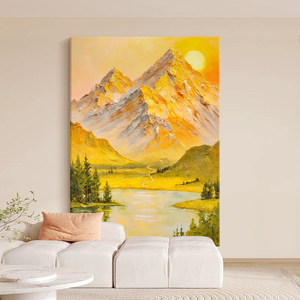 Peinture à l'huile peinte à la main, paysage de montagnes dorées, art pour décoration murale de salon, Style impressionniste, sans cadre, moderne - Product Image 4