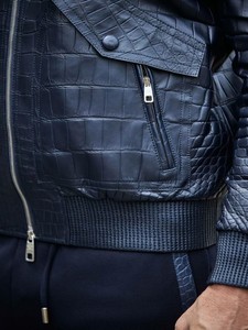 Giacca Bomber da Uomo in PU <span class=keywords><strong>Blu</strong></span> con Motivo Coccodrillo, Stile Casual e Slim-Fit - Product Image 3