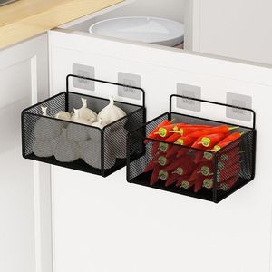 White Metal Wall Mounted <b>Storage</b> <b>Basket</b> Rectangle Easy Installation Kitchen Vegetable Ginger Garlic Holder - Product Image 4
