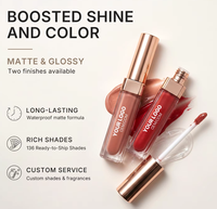 Vente en gros de cosmétiques, rouge à lèvres liquide vegan imperméable, tube carré rose doré, étiquette privée personnalisée, gloss à lèvres hydratant non collant