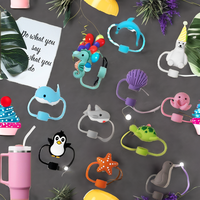 Capuchon de paille en silicone de 0,4 pouce pour tasses Stanley Capuchons de paille anti-poussière pour animaux marins mignons pour accessoires de tasse Stanley
