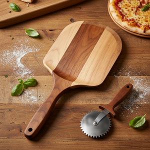 Set Pala per Pizza in Legno con Rotella <span class=keywords><strong>Tagliapizza</strong></span>, Spatola Premium per Pizza con Rotella <span class=keywords><strong>Tagliapizza</strong></span> per Cuocere Pizza e Pane Fatti in Casa - Product Image 2