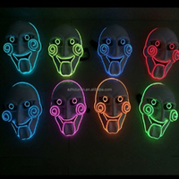 Masque d'horreur lumineux LED Zhizunlin PVC Halloween Saw Jigsaw noir EL néon pour fête, mascarade, cosplay, piles AA