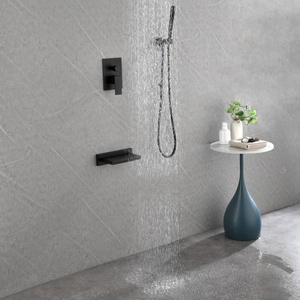Matte Black 3 Function Concealed Square <strong>Shower</strong> System <strong>Head</strong> Square Pencil Wand Open Waterfall Tub Spout Single Lever Wall Set - Product Image 3