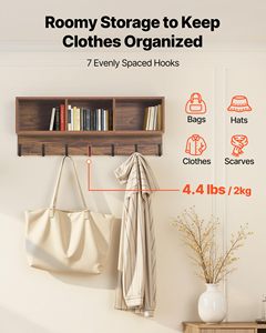 SENYU Modern Wood <b>Coat</b> <b>Rack</b> with Bench <b>Shoe</b> Storage 6 Hooks Wall Mounted Entryway Organizer Multifunctional Furniture - Product Image 5