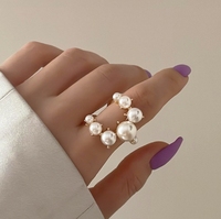 Offre Spéciale blanc Double couche perle anneaux pour femmes mode exagérer grand géométrique cristal réglable anneau mariage bijoux cadeau
