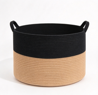 Panier de rangement rond en corde de coton avec poignées, corbeille à linge tressée pour vêtements, couvertures, jouets, rangement domestique