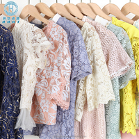 Hauts courts d'occasion pour femmes, vente en gros, tendance, chemisiers courts en maille transparente de seconde main, styles variés, fournisseurs de vêtements en vrac